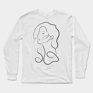 Face Line Art Woman Hand Drawn Illustration Long Sleeve T-Shirt